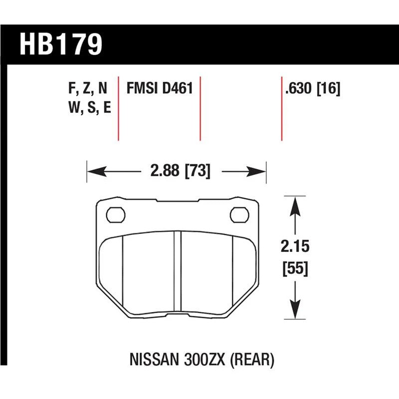 Hawk Performance HPS 5.0 rear brake pads for Nissan 300ZX and Subaru Impreza WRX/STI.