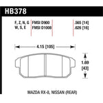 A set of Hawk Performance HPS 5.0 rear brake pads featuring the Ferro-Carbon friction material and backing plates.