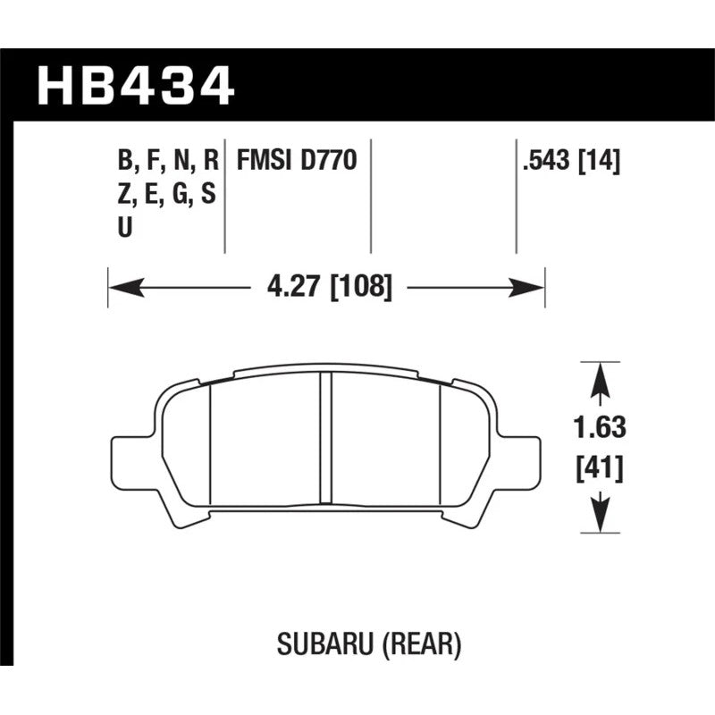 Rear set of Hawk Performance HPS 5.0 Ferro-Carbon brake pads for Subaru vehicles.