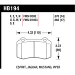 Hawk Performance HPS 5.0 high-performance street rear brake pads showing friction surface and backing plate.