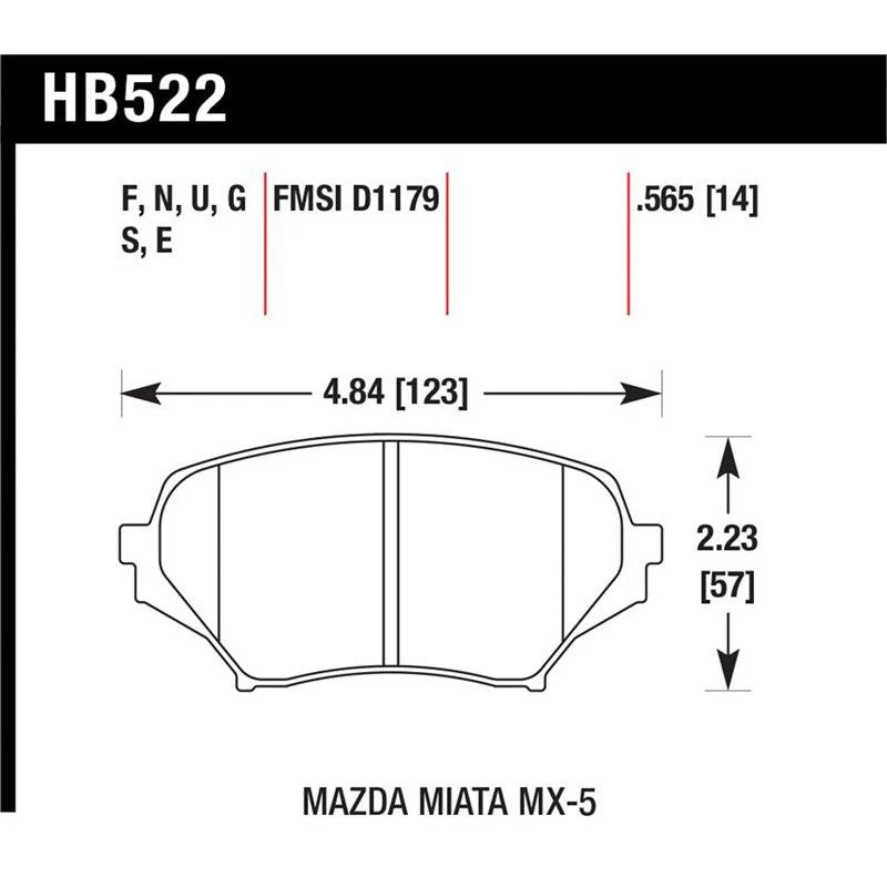 Hawk Performance HPS 5.0 High Performance Street front brake pads for 2006-2014 Mazda MX-5 Miata.
