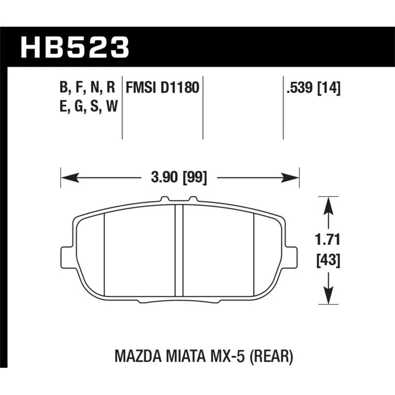 Hawk Performance HPS 5.0 High Performance Street rear disc brake pad set for Mazda MX-5 Miata and Fiat 124 Spider