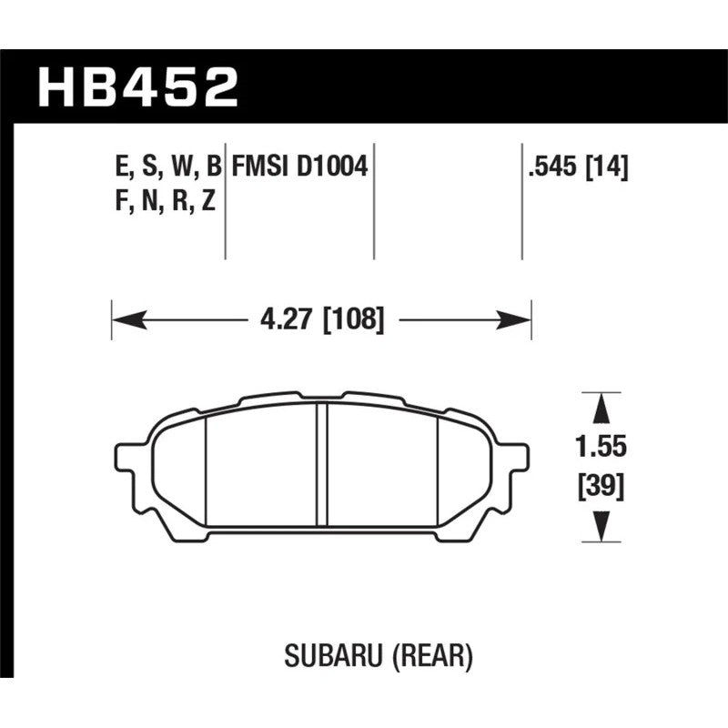 Hawk Performance HPS 5.0 Rear Brake Pads (HB452B.545) for Subaru Forester, Impreza, and Saab 9-2X.