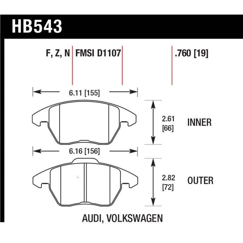 Hawk Performance HPS 5.0 High Performance Street front brake pad set for Audi and Volkswagen vehicles