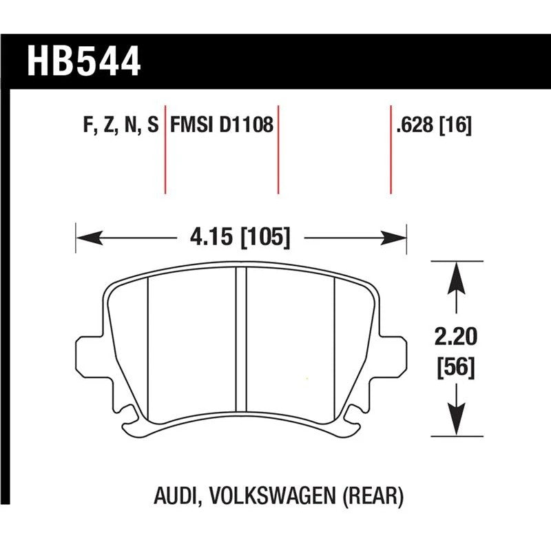 Hawk HPS 5.0 High Performance Street rear brake pads, part number HB544B.628.
