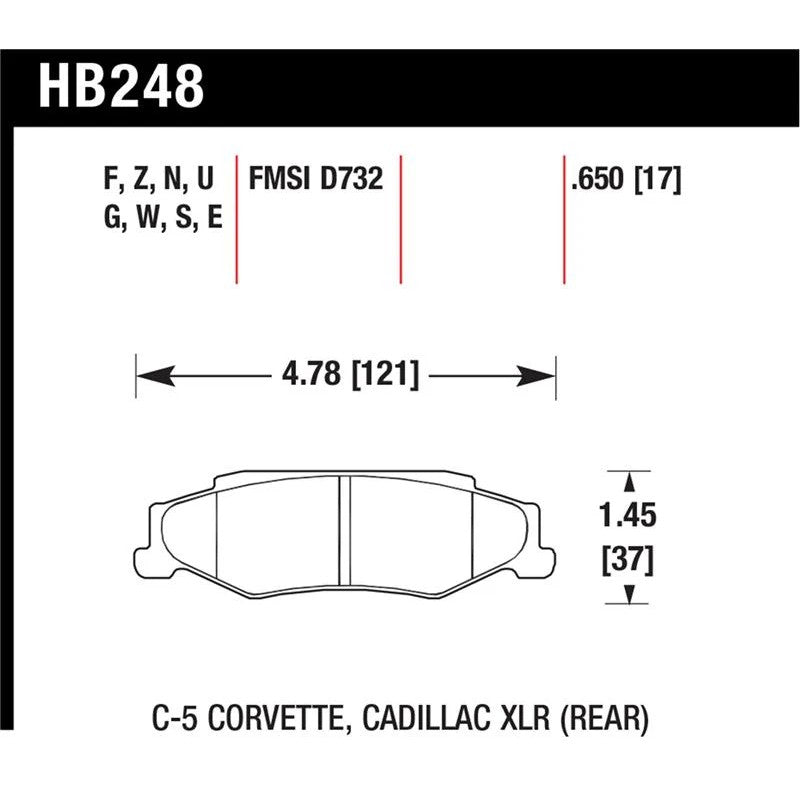 Hawk Performance HPS 5.0 Ferro-Carbon rear brake pads for Chevrolet Corvette and Cadillac XLR.