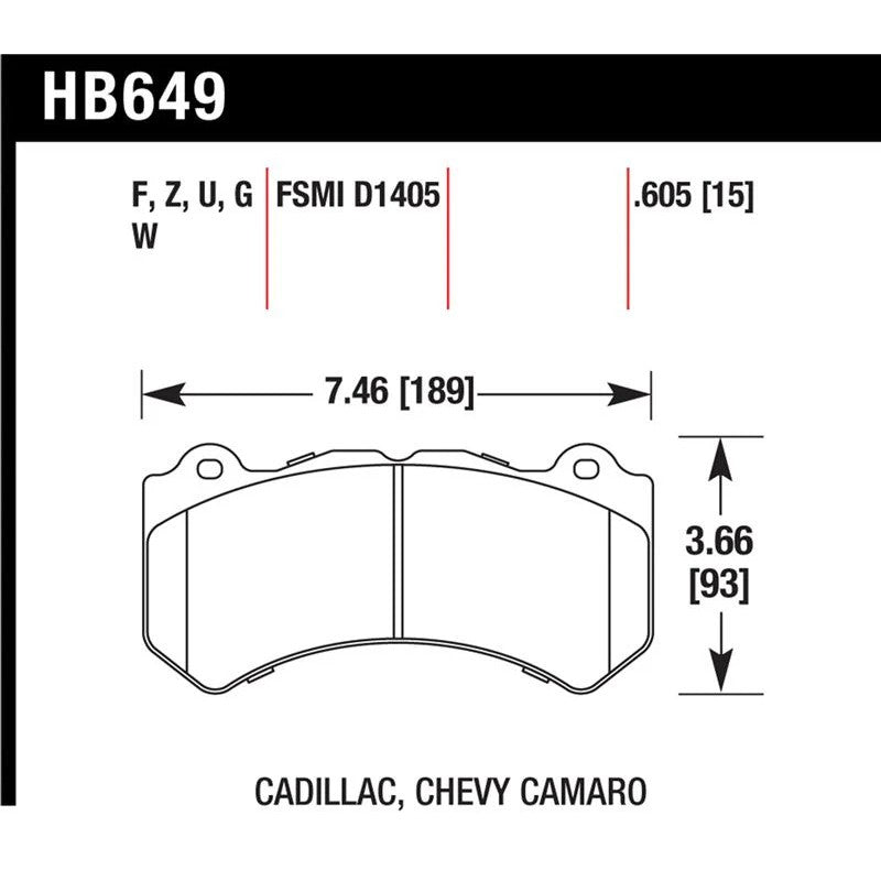 Hawk Performance HPS 5.0 High Performance Street front brake pad set for select Cadillac, Chevy, Dodge, and Jeep vehicles.