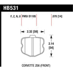 Hawk Performance HPS 5.0 high performance street front brake pad set for C6 Chevrolet Corvette Z06 and Grand Sport