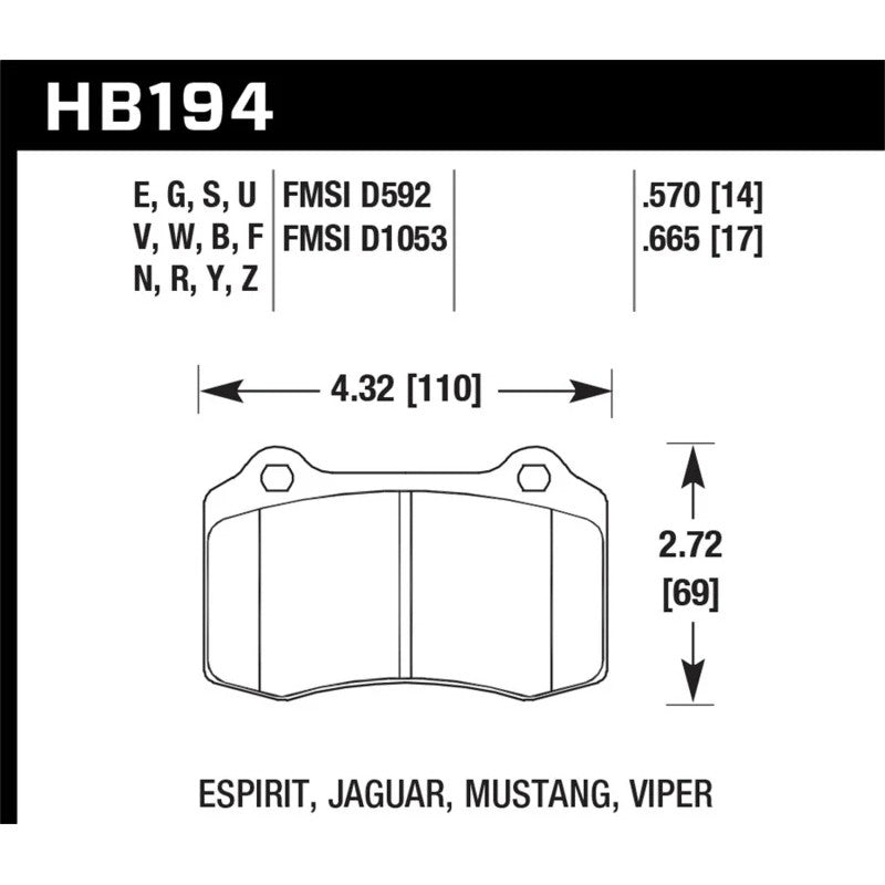 Hawk Performance Ceramic rear brake pad set HB194Z.570 showing ceramic friction material and steel backing plate.