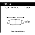 Hawk Performance Street 5.0 rear brake pad set with dark friction material and HB557B.545 part number.