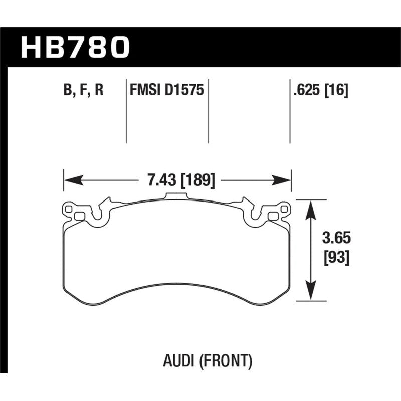 Hawk Performance HPS 5.0 front brake pad set (HB780B.625) for 2012-2018 Audi performance models.
