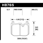 Hawk Performance HP Plus front brake pads with black backing plates for 2012-2019 BMW 2, 3, and 4 Series.