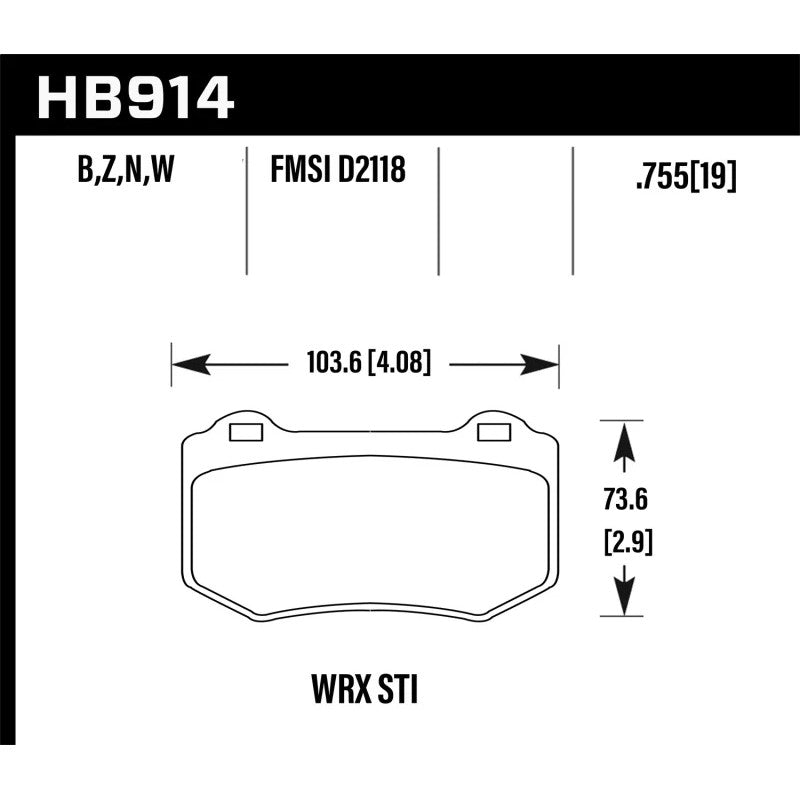 Hawk Performance HPS 5.0 rear brake pads for 2018-2020 Subaru WRX STI (MPN HB914B.580)