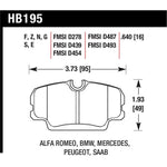 Hawk Performance Blue 9012 race compound front brake pads set, part number HB195E.640.