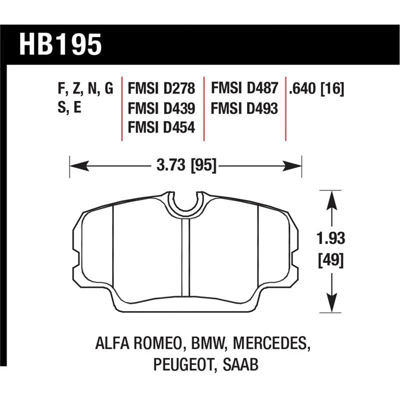 Hawk Performance Blue 9012 race compound front brake pads set, part number HB195E.640.