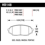 Front Hawk Performance Blue 9012 race brake pads for 1990-1993 Mazda Miata and Geo Storm vehicles.