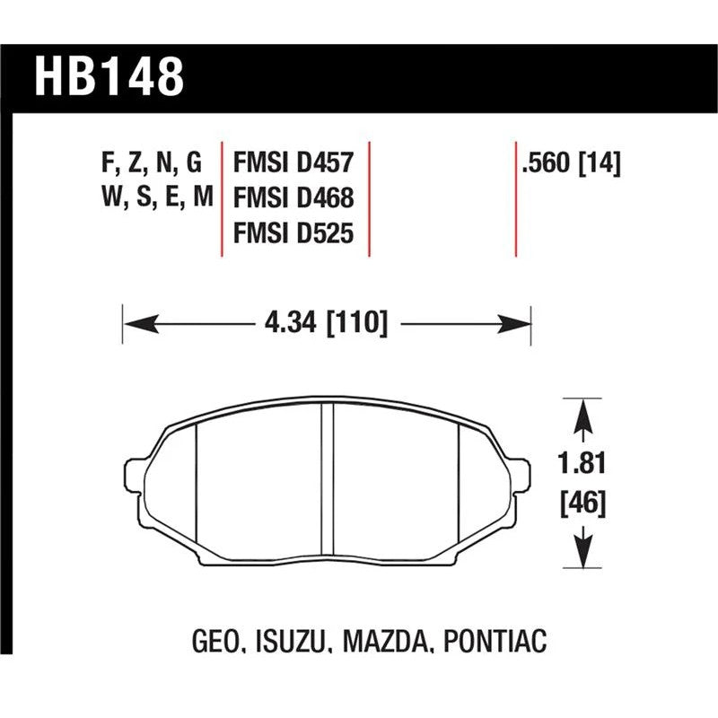 Front Hawk Performance Blue 9012 race brake pads for 1990-1993 Mazda Miata and Geo Storm vehicles.
