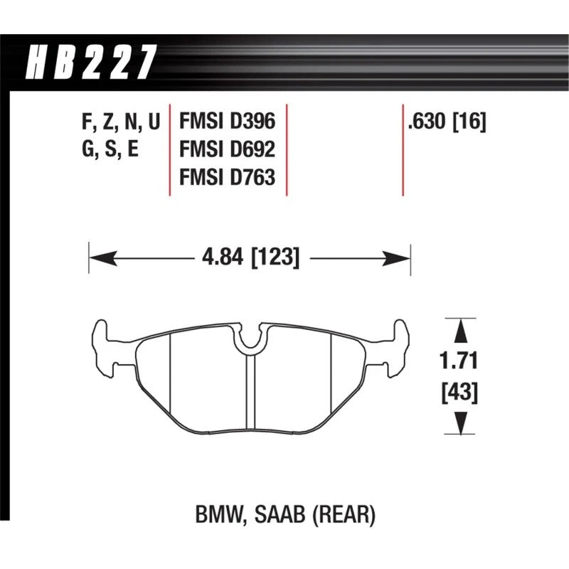 Hawk Performance DTC-30 Race Rear Brake Pad set (HB227W.630) for select BMW and Saab models