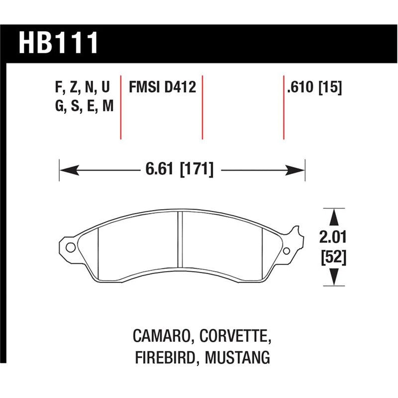 Hawk Performance HPS high performance street front brake pad set HB111F.610 for 1988-2004 domestic performance vehicles.