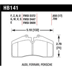Hawk Performance DTC-60 racing brake pad set, part number HB141G.650, for 1986-1998 Porsche and Ferrari models.