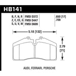 Hawk Performance Blue 9012 racing brake pads, part number HB141E.650, for Porsche and Ferrari models.
