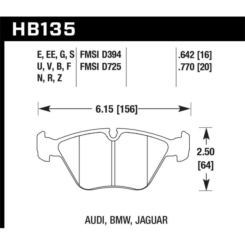 Hawk Performance HT-10 series race front brake pad set for BMW M3, M5, and Z3 models.