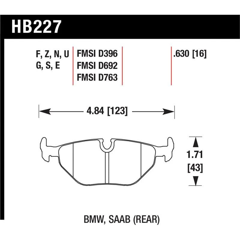 Hawk Performance Ceramic Street rear brake pad set for BMW and Saab, manufacturer part number HB227Z.630.