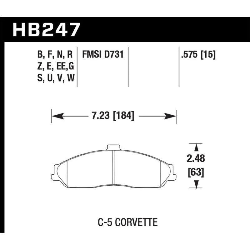 Hawk Performance HT-10 compound front disc brake pads for Chevrolet Corvette, Cadillac XLR, and Pontiac GTO.