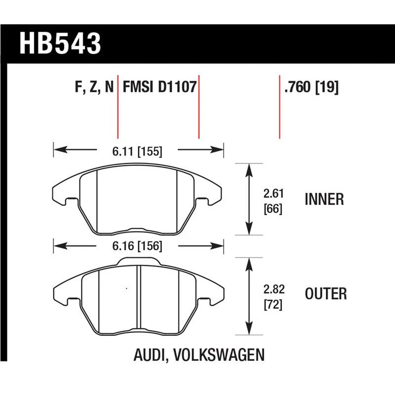 Hawk Performance Ceramic front brake pads for Audi and Volkswagen vehicles