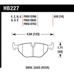 Hawk Performance Blue 9012 rear brake pad set for BMW and Saab models