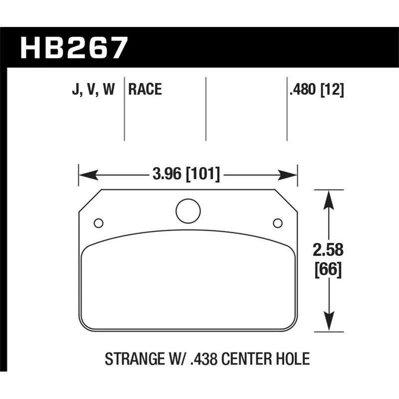Hawk Performance DR-97 drag racing brake pads for Strange Engineering calipers with a 0.438-inch center hole.