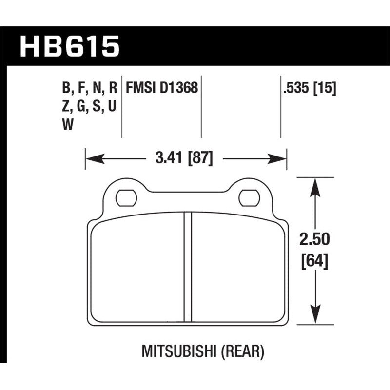 Hawk Performance HP+ rear brake pads for 2008-2014 Mitsubishi Lancer Evolution X.