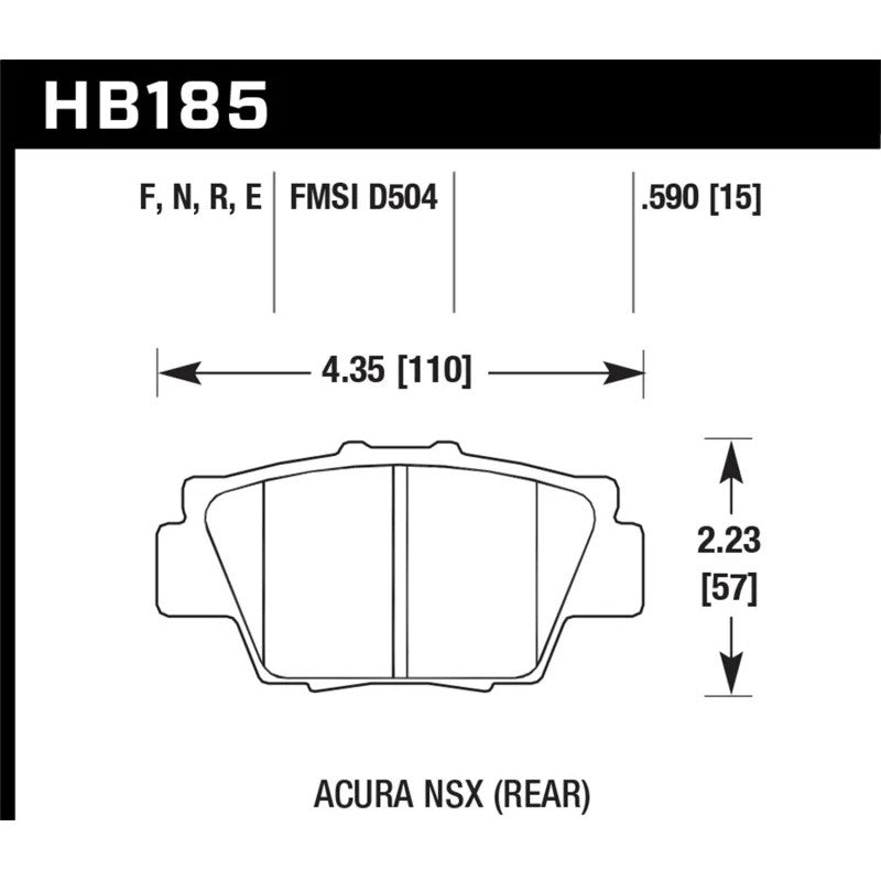Hawk Performance HP+ ferro-carbon brake pads for Acura NSX with HB185N.590 part number stamp