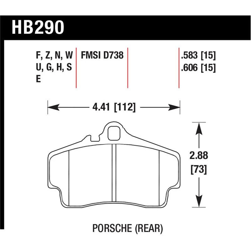 Hawk HP Plus high-performance street brake pads set with Ferro-Carbon friction material for Porsche vehicles.