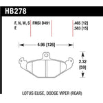 Hawk Performance HPS High Performance Street brake pad set with Ferro-Carbon friction material and steel backing plates.