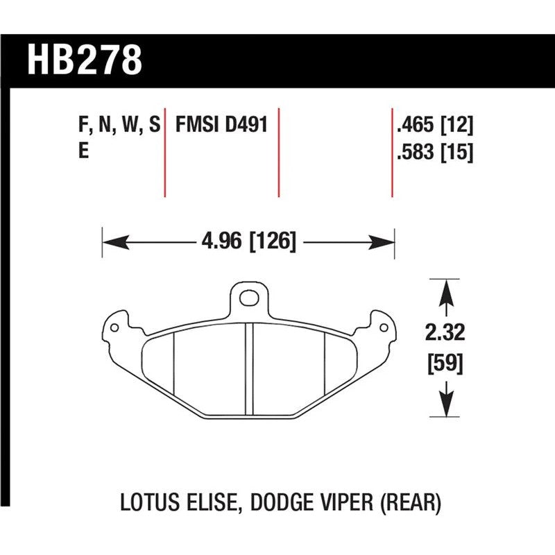 Hawk Performance HPS High Performance Street brake pad set with Ferro-Carbon friction material and steel backing plates.