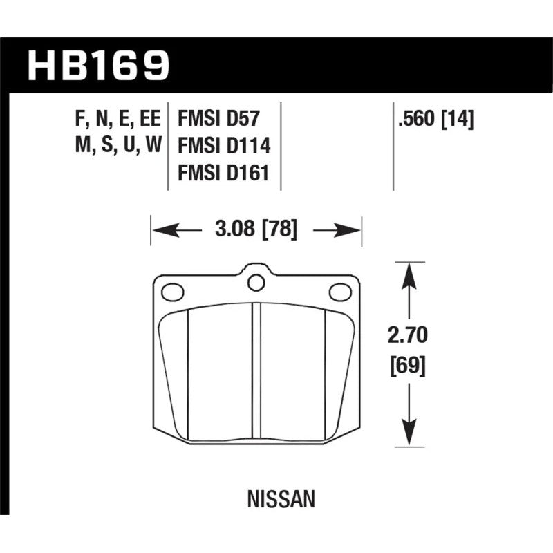 Hawk Performance HPS high performance street brake pads set HB169F.560 for classic Nissan and Toyota.