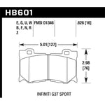 Hawk Performance Ceramic front brake pad set for Infiniti and Nissan vehicles, part number HB601Z.626.