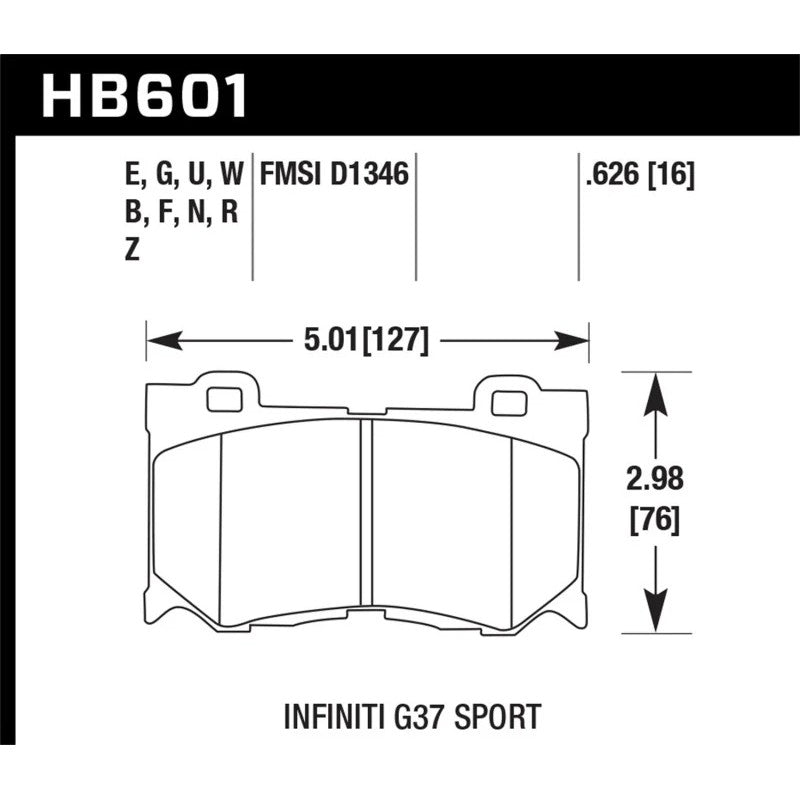Hawk Performance Ceramic front brake pad set for Infiniti and Nissan vehicles, part number HB601Z.626.