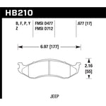 Set of Hawk Performance LTS Light Truck and SUV brake pads with HB210Y.677 markings.