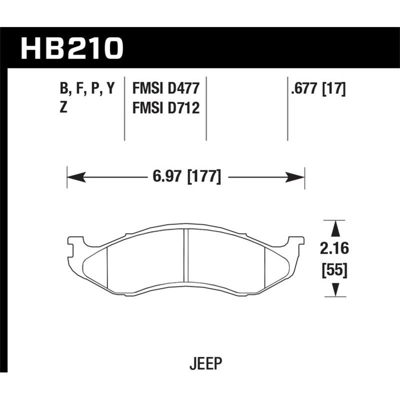 Set of Hawk Performance LTS Light Truck and SUV brake pads with HB210Y.677 markings.