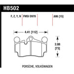 Hawk Performance HPS High Performance Street rear brake pads (HB502F.606) for Audi, Porsche, and VW SUVs.