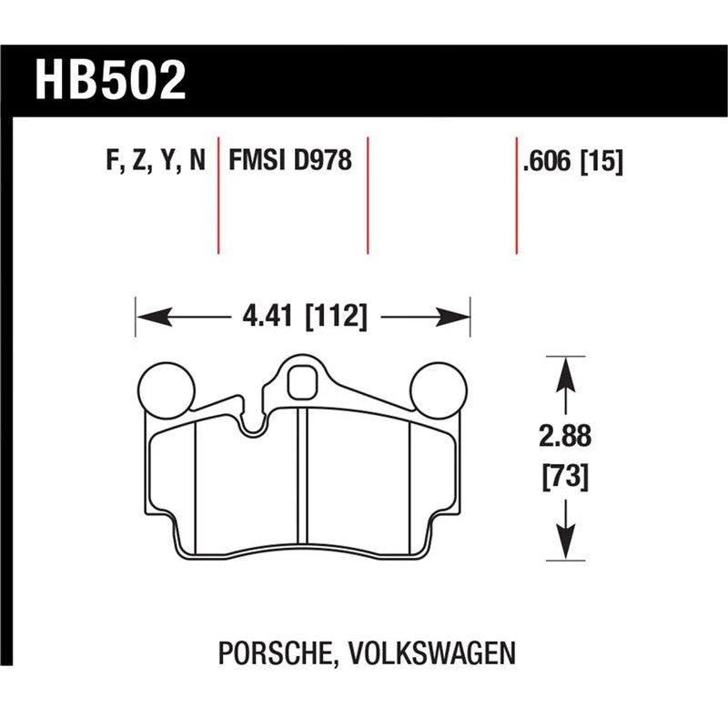 Hawk Performance HPS High Performance Street rear brake pads (HB502F.606) for Audi, Porsche, and VW SUVs.