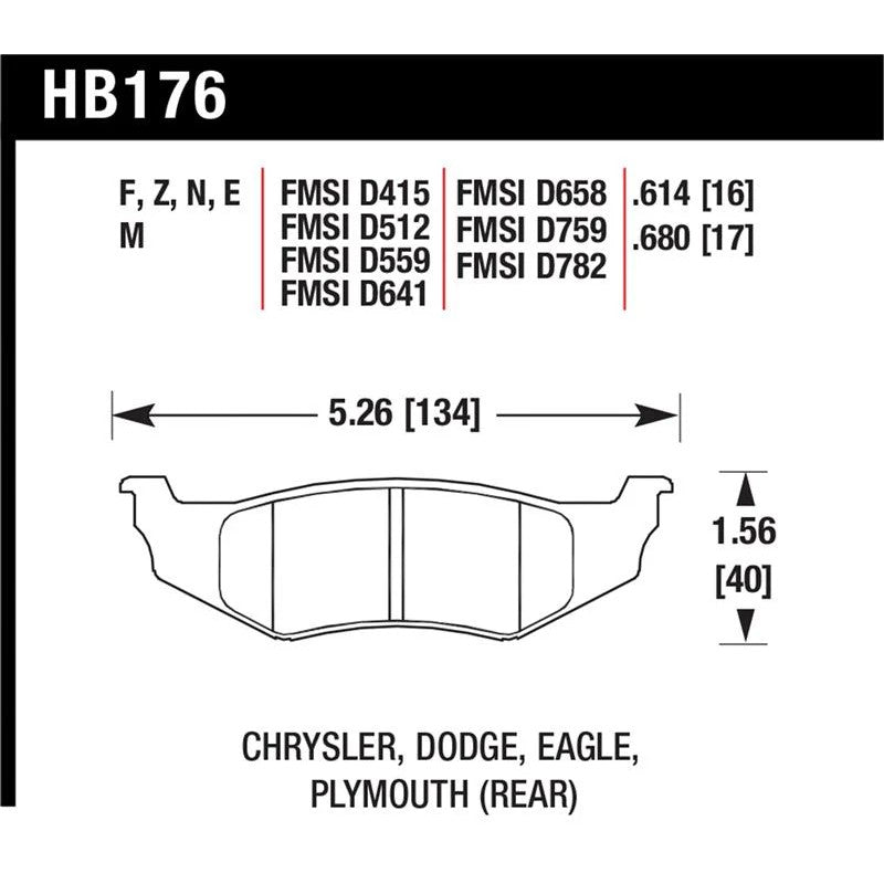 Hawk Performance HP Plus performance rear brake pads set, part number HB176N.614.