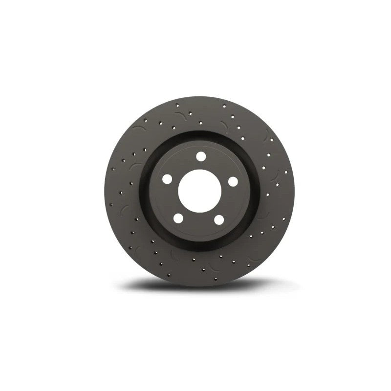 Hawk Performance Talon cross-drilled and slotted brake rotor with silver Magni corrosion-resistant coating.