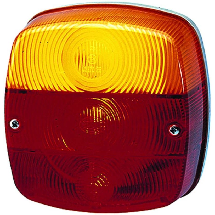 HELLA 2578 series rectangular combination rear lamp with red, yellow, and clear lenses for 4-function signaling.