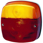 HELLA 2578 series rectangular combination rear lamp with red, yellow, and clear lenses for 4-function signaling.