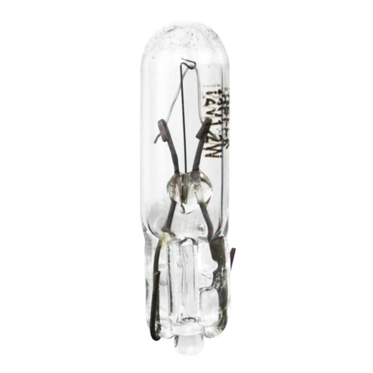 Clear Hella 2721 T1.5 miniature glass bulb with W2x4.6d wedge base for instrument clusters.