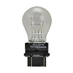 HELLA 3157 12V 27/7W dual-filament automotive bulb with a clear glass S8 globe and plastic wedge base.