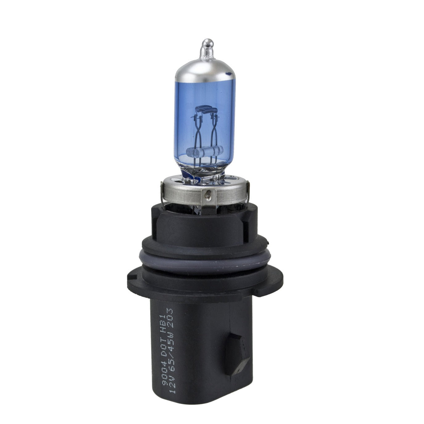 Pair of Hella 9004 Xenon White XB halogen bulbs featuring blue-tinted glass for whiter light output.